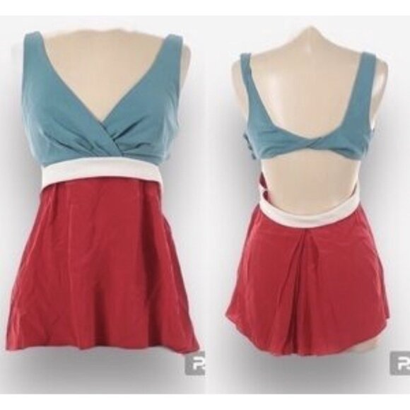 Anthropologie Black Halo Blue Red Wrap Top Mini Dress Size 0 - Picture 1 of 9